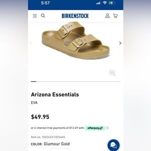 Birkenstock Arizona EVA, Glamour Gold color, size 38, great condition